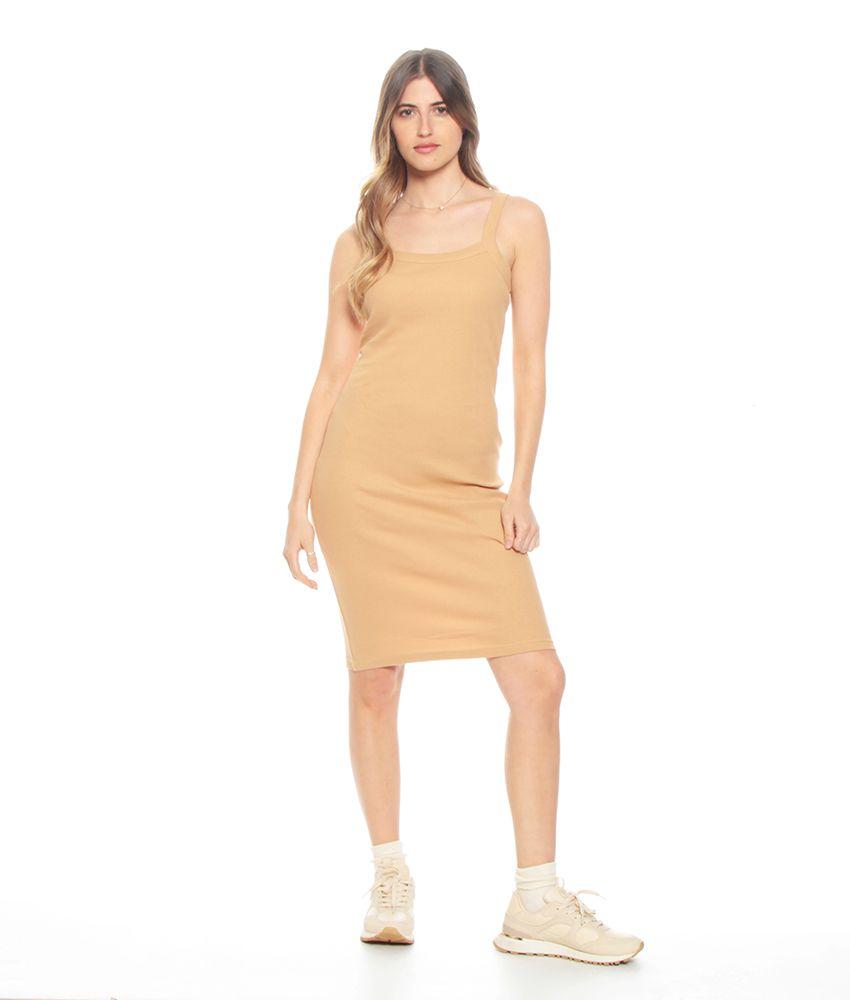 Vestido Sin Manga Con Tirante Solido Escote Recto-0