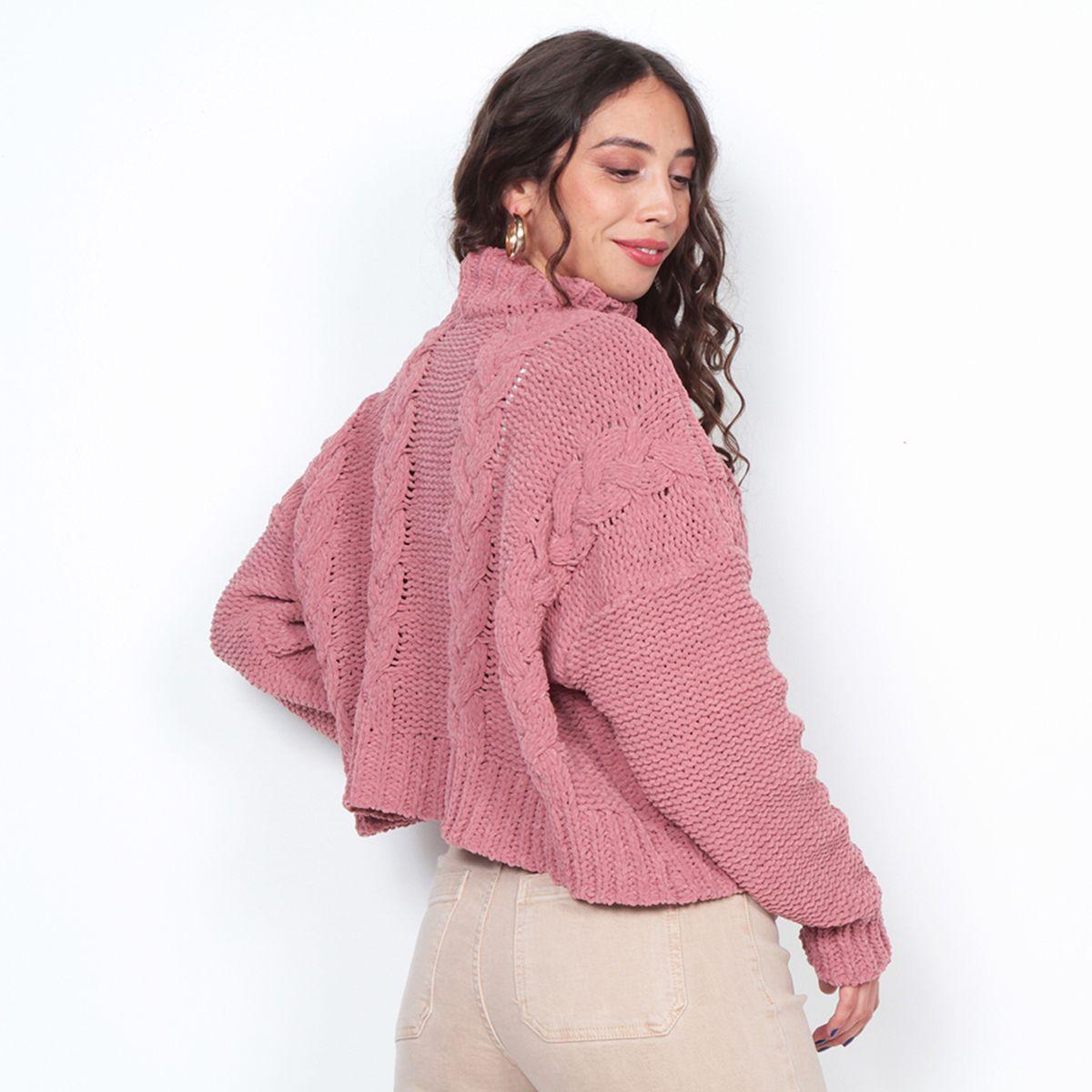 Sweater Solido Trenzado Manga Larga Escote Redondo-4