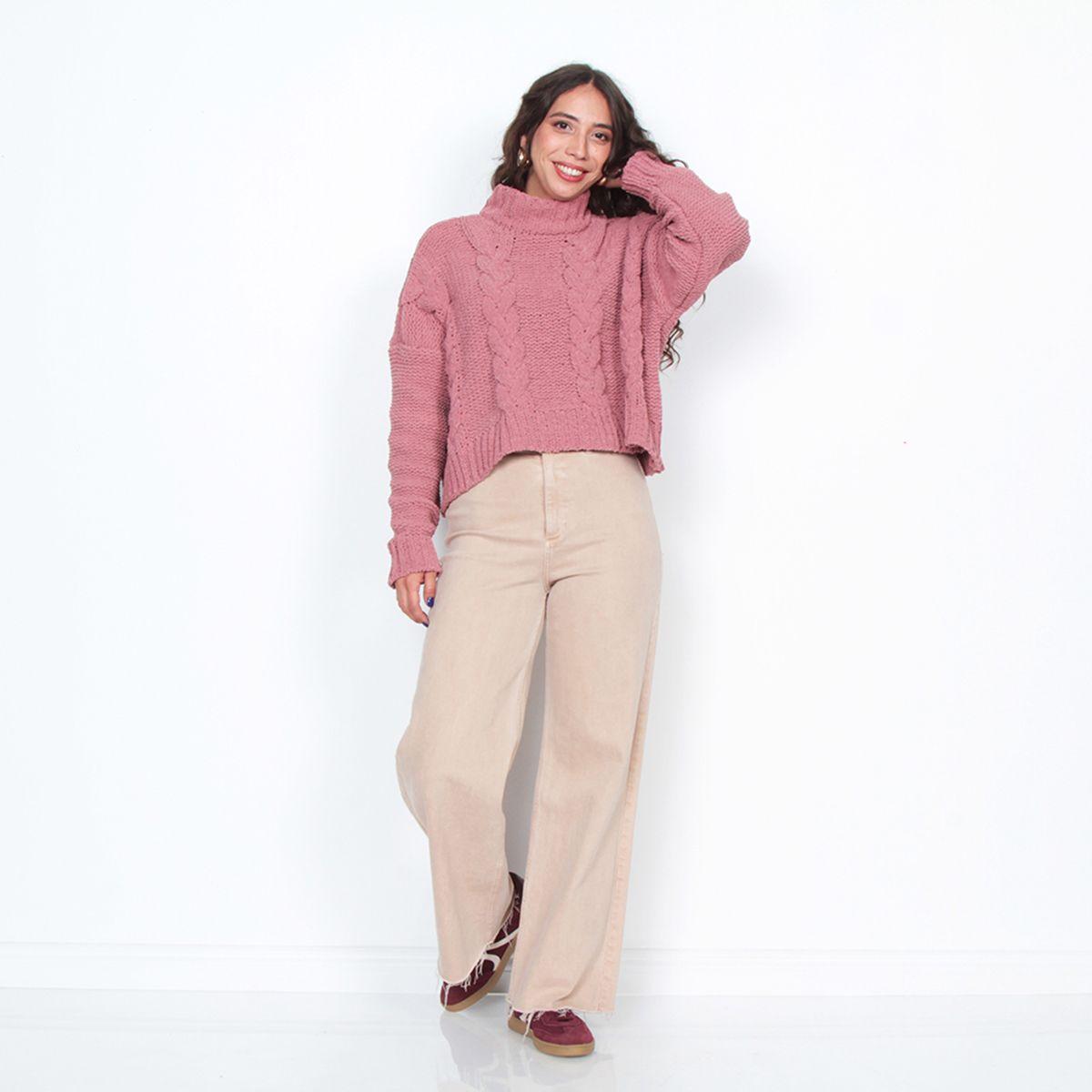 Sweater Solido Trenzado Manga Larga Escote Redondo-5