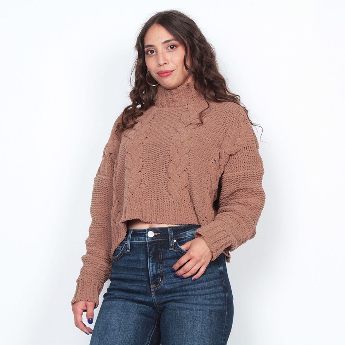 Sweater Solido Trenzado Manga Larga Escote Redondo-0
