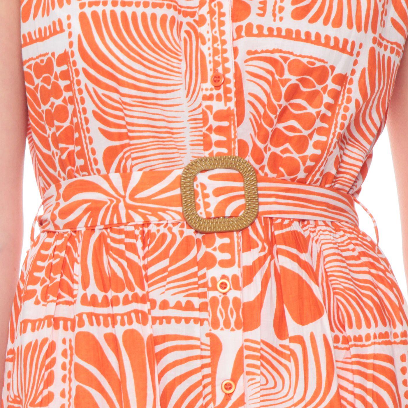 Vestido Sin Manga  Estampado Con Cinturon Abotonado En Delantero-5