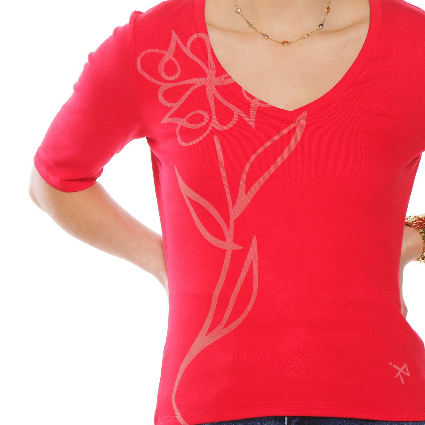 Polera Solid Manga Corta  Flor Laser Escote V-1