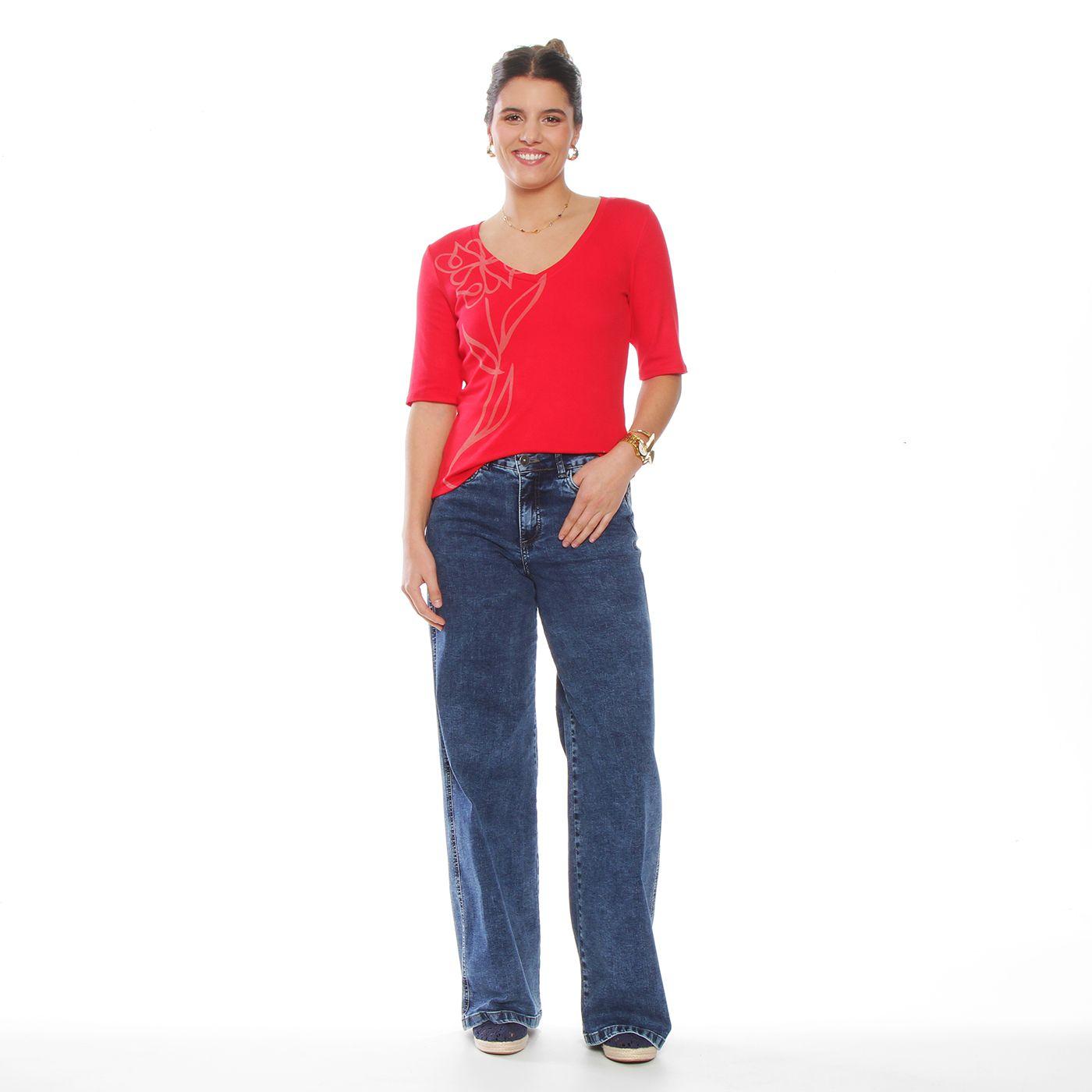 Polera Solid Manga Corta  Flor Laser Escote V-2