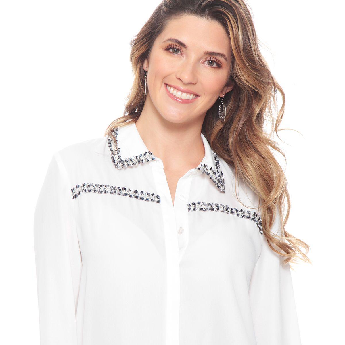 Blusa Manga Larga Solida  Con Aplicacion En Delantero Y Punos-4