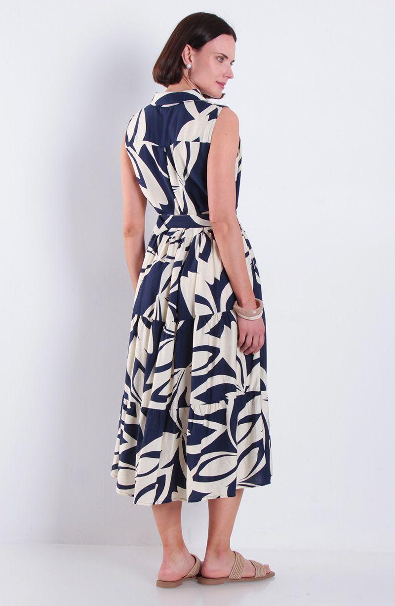 Vestido Estampado Sin Manga Abotonado En Delantero-2