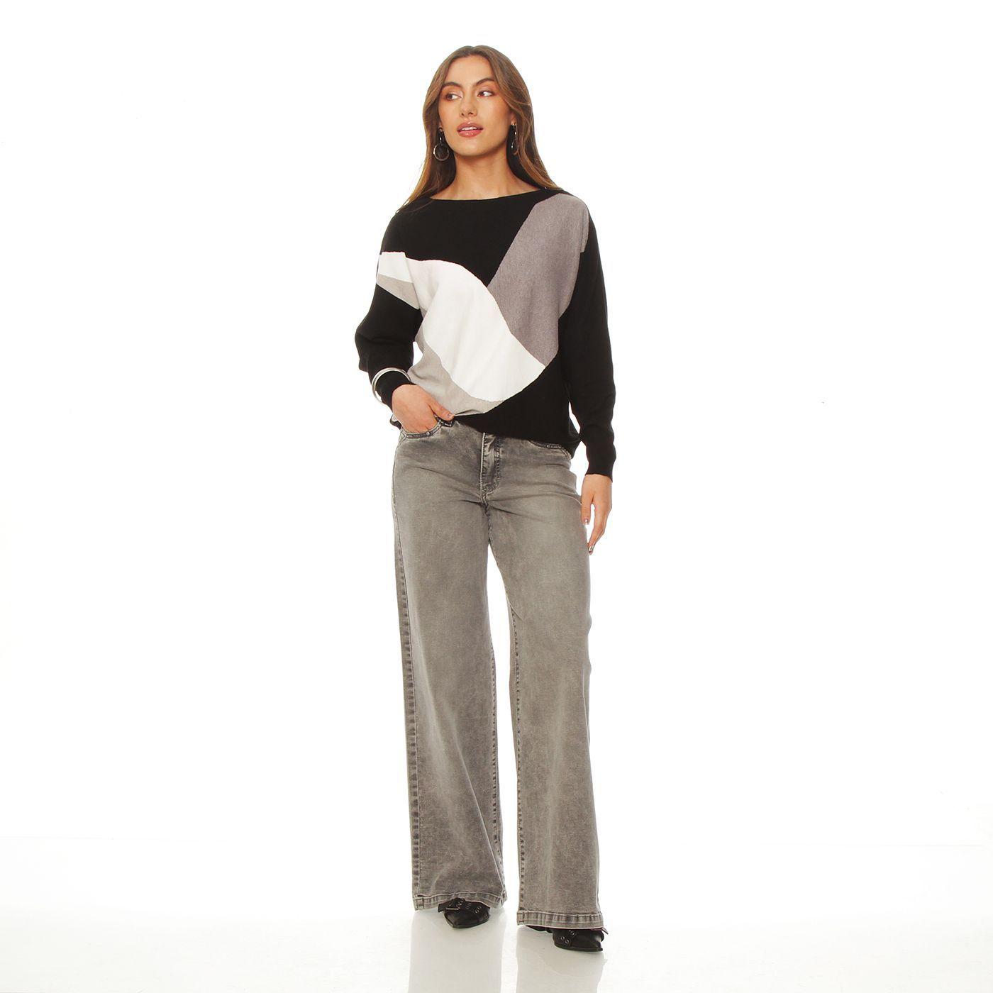 Sweater Manga Larga Geometrico Escote Redondo-4