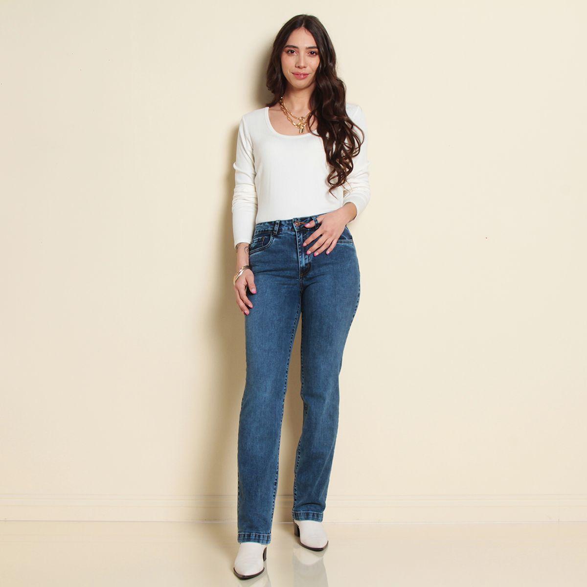 Jeans Recto Tiro Alto Pretina Basica 1 Boton-7