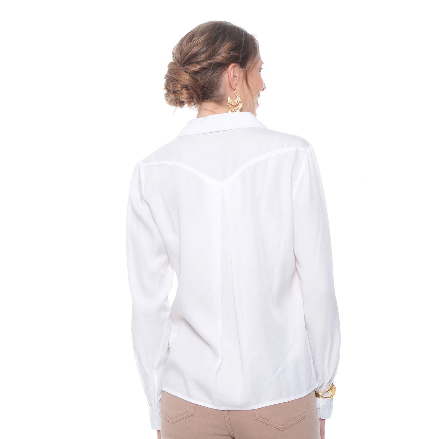 Blusa Manga Larga Lyocell Abotonada En Delantero Con Bolsillos-5