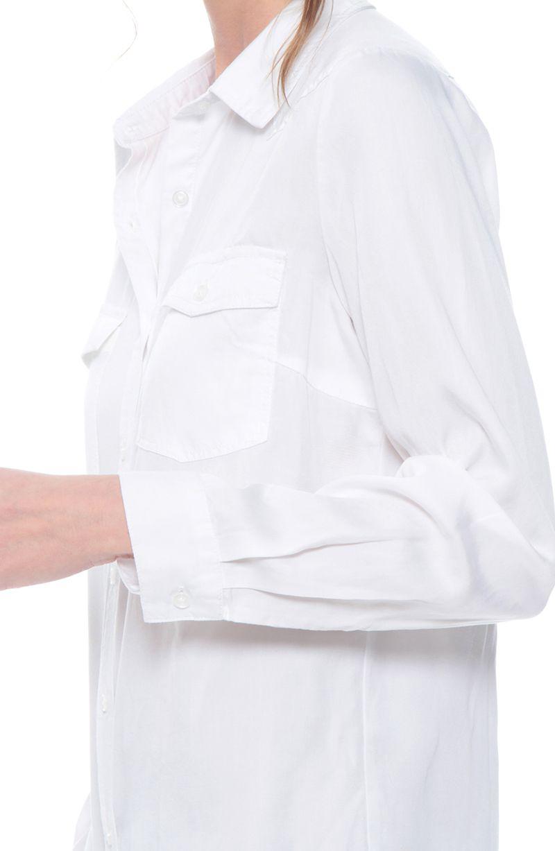 Blusa Manga Larga Lyocell Abotonada En Delantero Con Bolsillos-2
