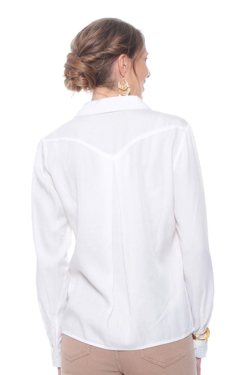 Blusa Manga Larga Lyocell Abotonada En Delantero Con Bolsillos-4