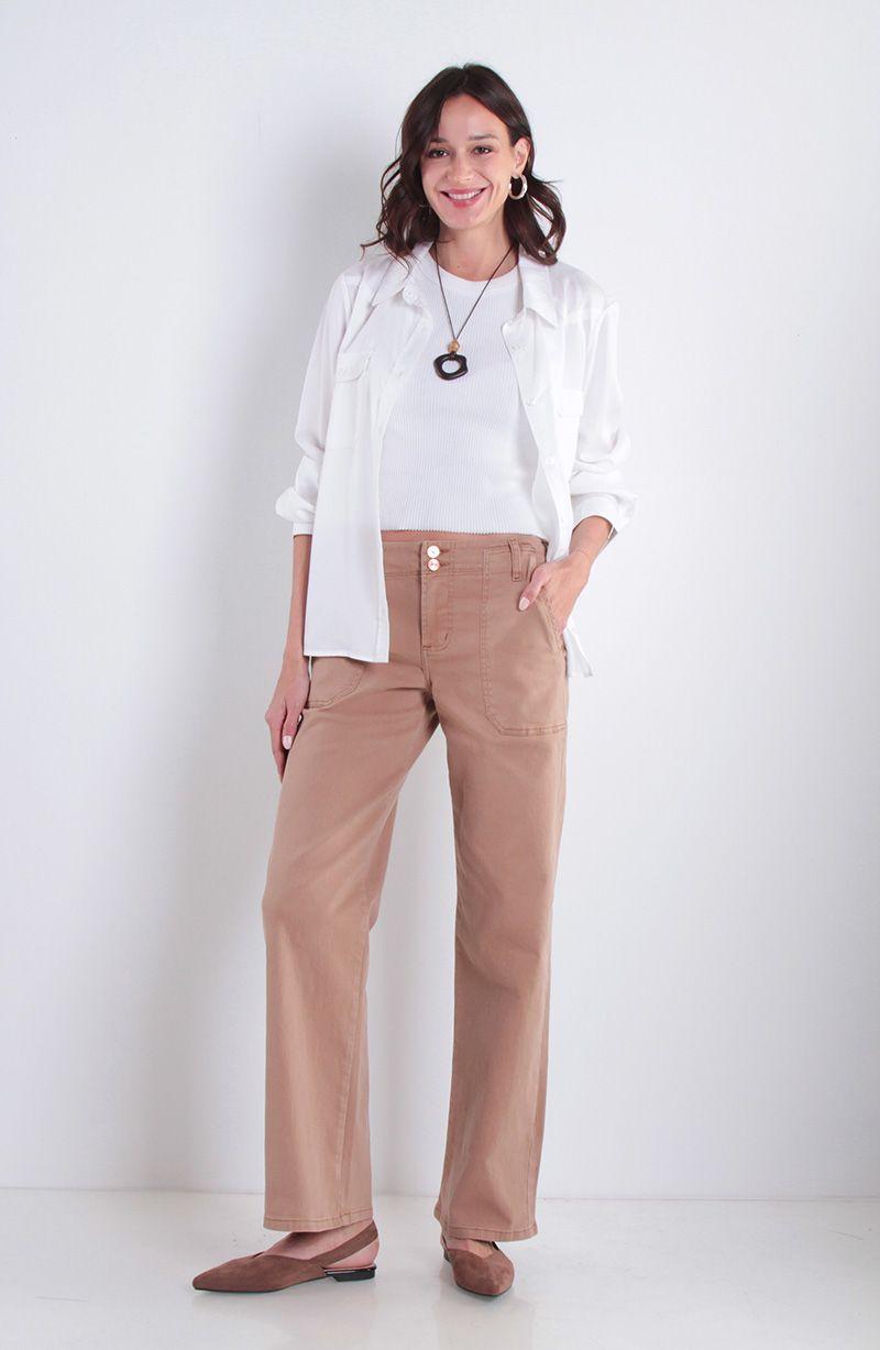 Blusa Manga Larga Lyocell Abotonada En Delantero Con Bolsillos-1