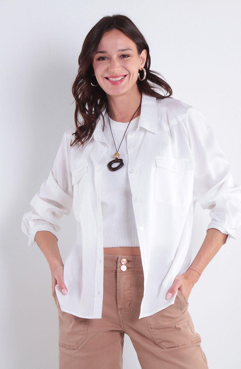 Blusa Manga Larga Lyocell Abotonada En Delantero Con Bolsillos-2