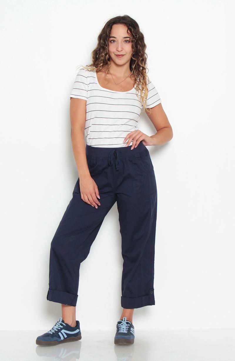 Pantalon Crop Recto Tiro Alto Pretina Elasticada Con Lazo En Cintura-4