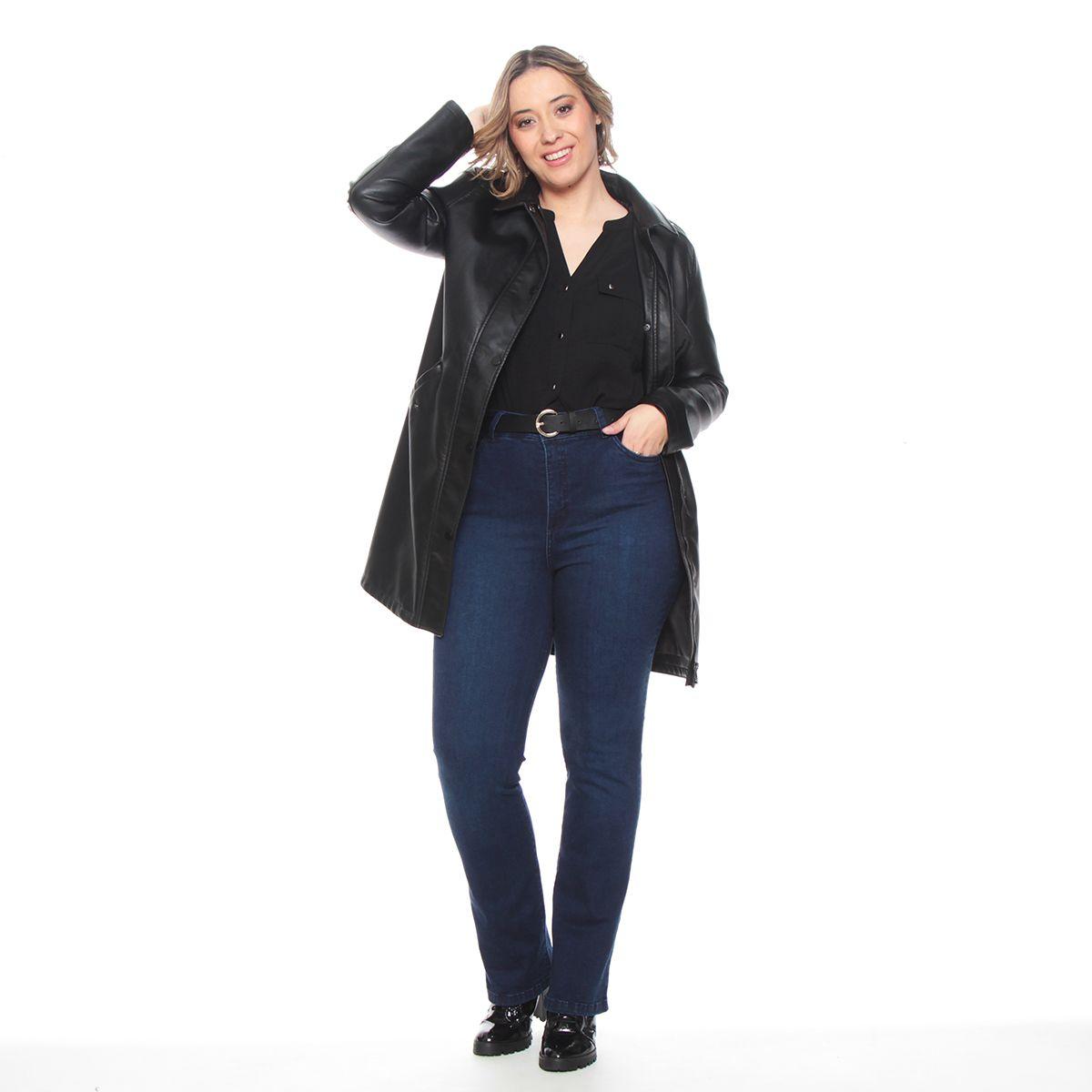 Jeans Slim Tiro Alto Push Up Pretina Media Dos Botones-2