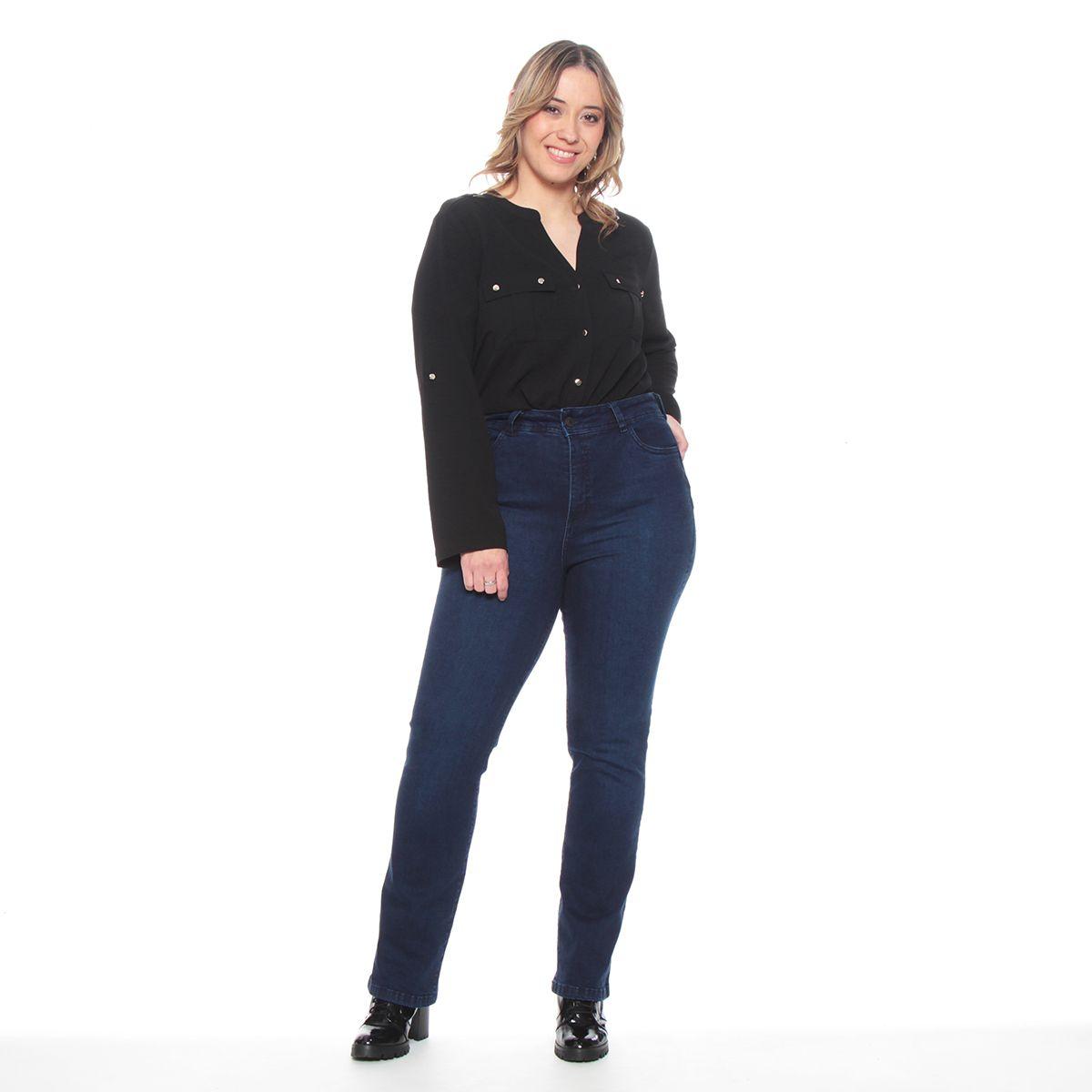 Jeans Slim Tiro Alto Push Up Pretina Media Dos Botones-3