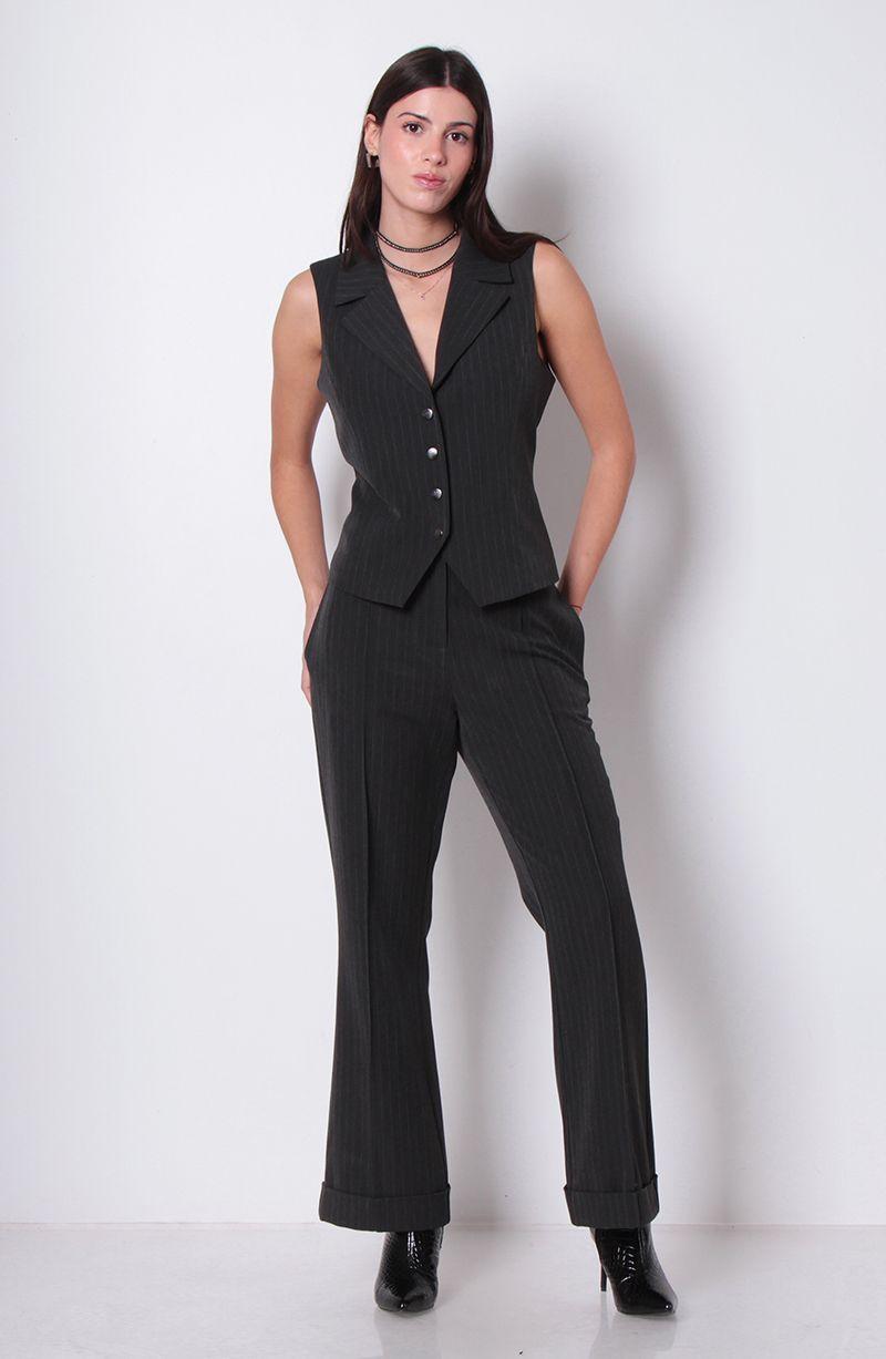 Pantalon  Wide   Leg Tiro Alto Pretina Basica Con Cinturon-5