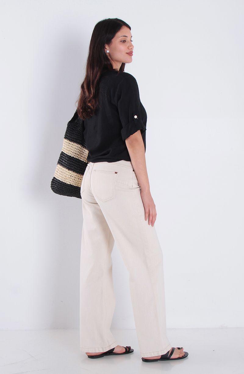 Blusa Lino Manga 3/4 Escote V Con Nudo En Ruedo-6