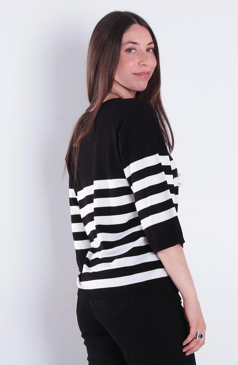 Sweater Manga Corta Listada Escote V-4