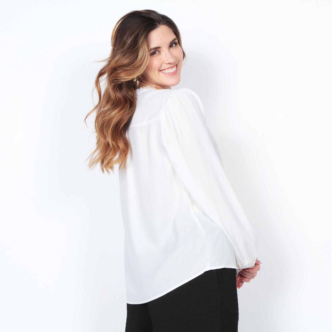 Blusa Manga Larga Solida Abotonada En El Delantero-7