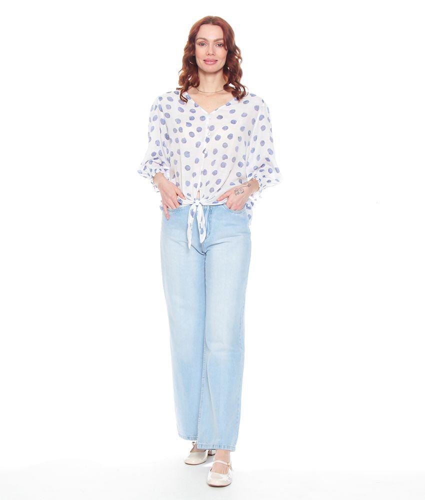 Blusa Manga 3/4 Pu?o Elasticado Estampada Escote V-1