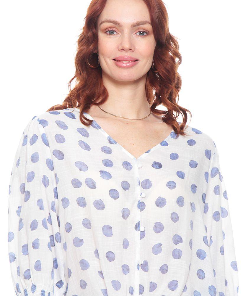 Blusa Manga 3/4 Pu?o Elasticado Estampada Escote V-5