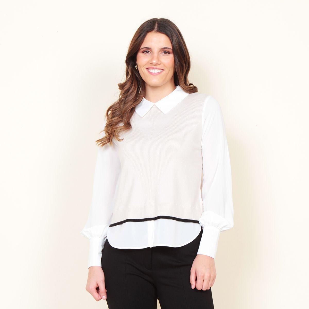 Sweater Sin Manga Escote Redondo  Con Blusa Manga Larga-0