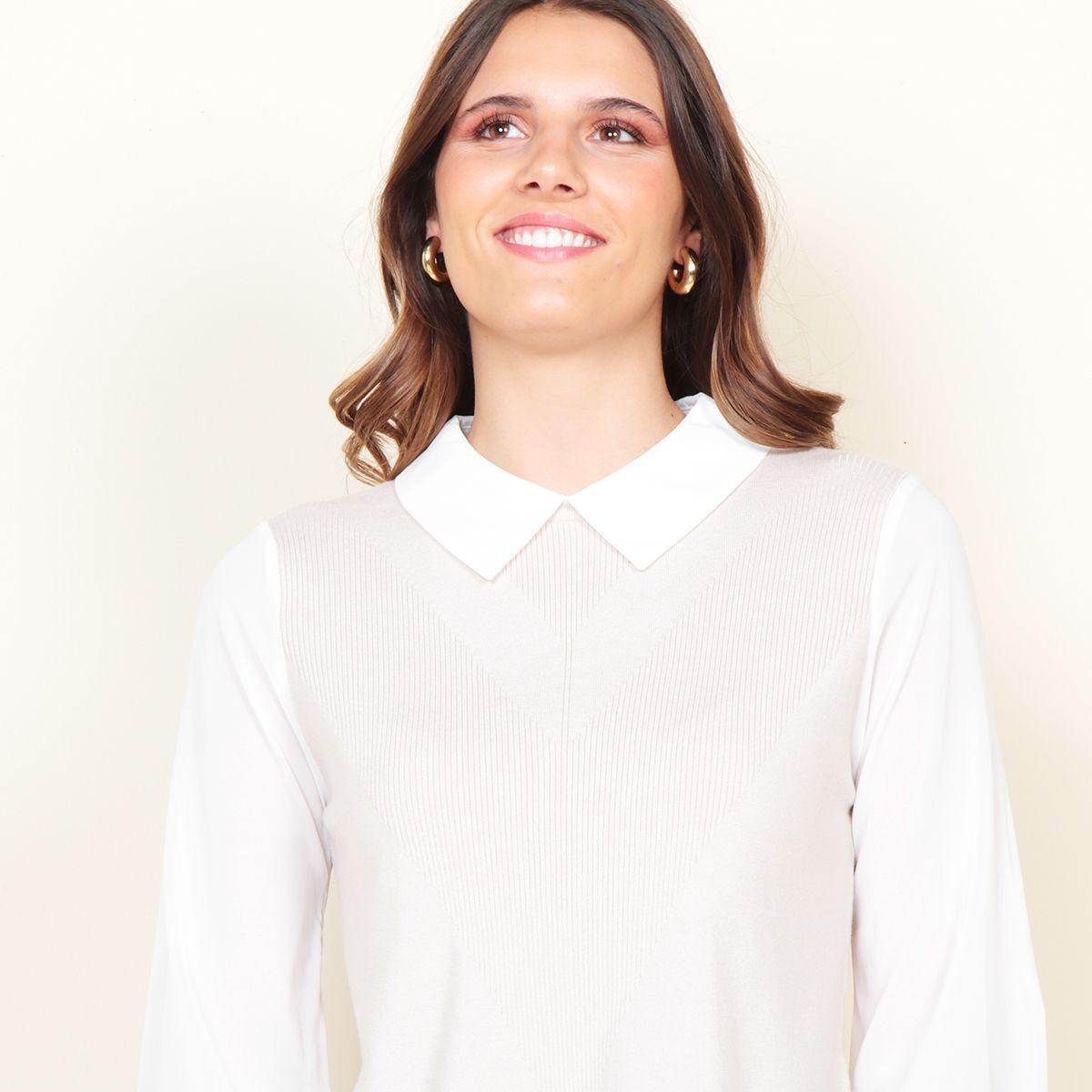 Sweater Sin Manga Escote Redondo  Con Blusa Manga Larga-1