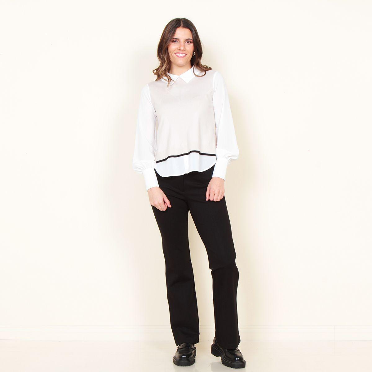 Sweater Sin Manga Escote Redondo  Con Blusa Manga Larga-3