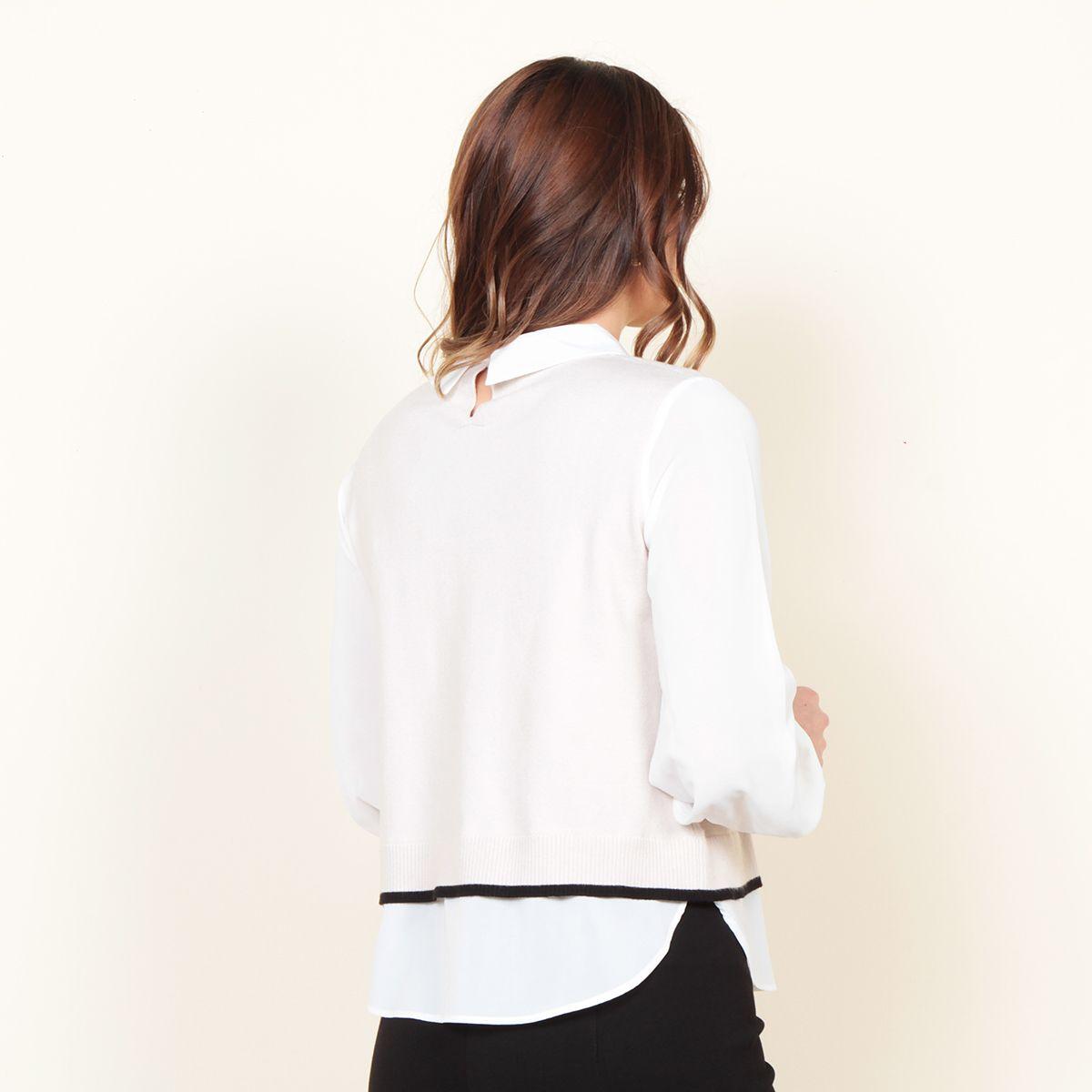 Sweater Sin Manga Escote Redondo  Con Blusa Manga Larga-5