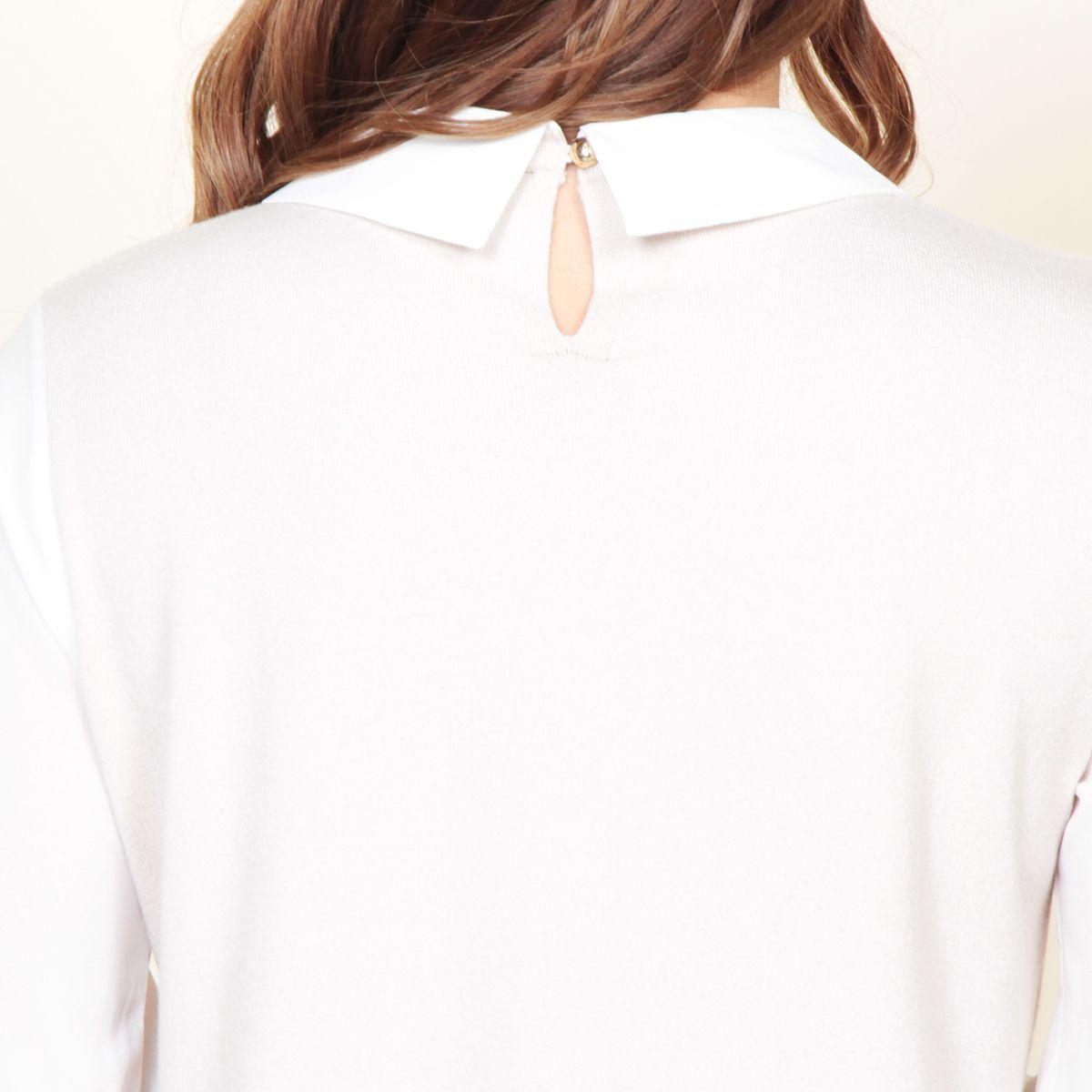 Sweater Sin Manga Escote Redondo  Con Blusa Manga Larga-7