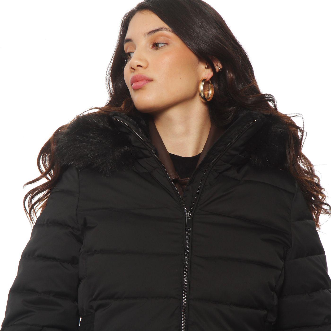 Parka Larga Con Cierre Manga Larga Con Aplicacion En Capucha-3