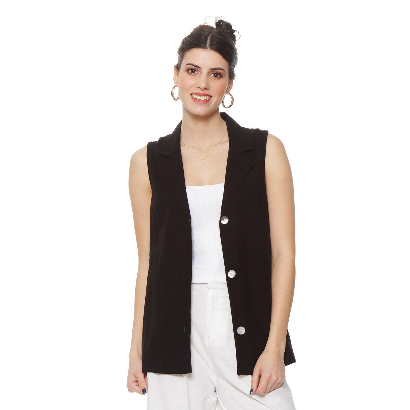 Blazer Sin Manga Lino Con Lazo En La Cintura-9