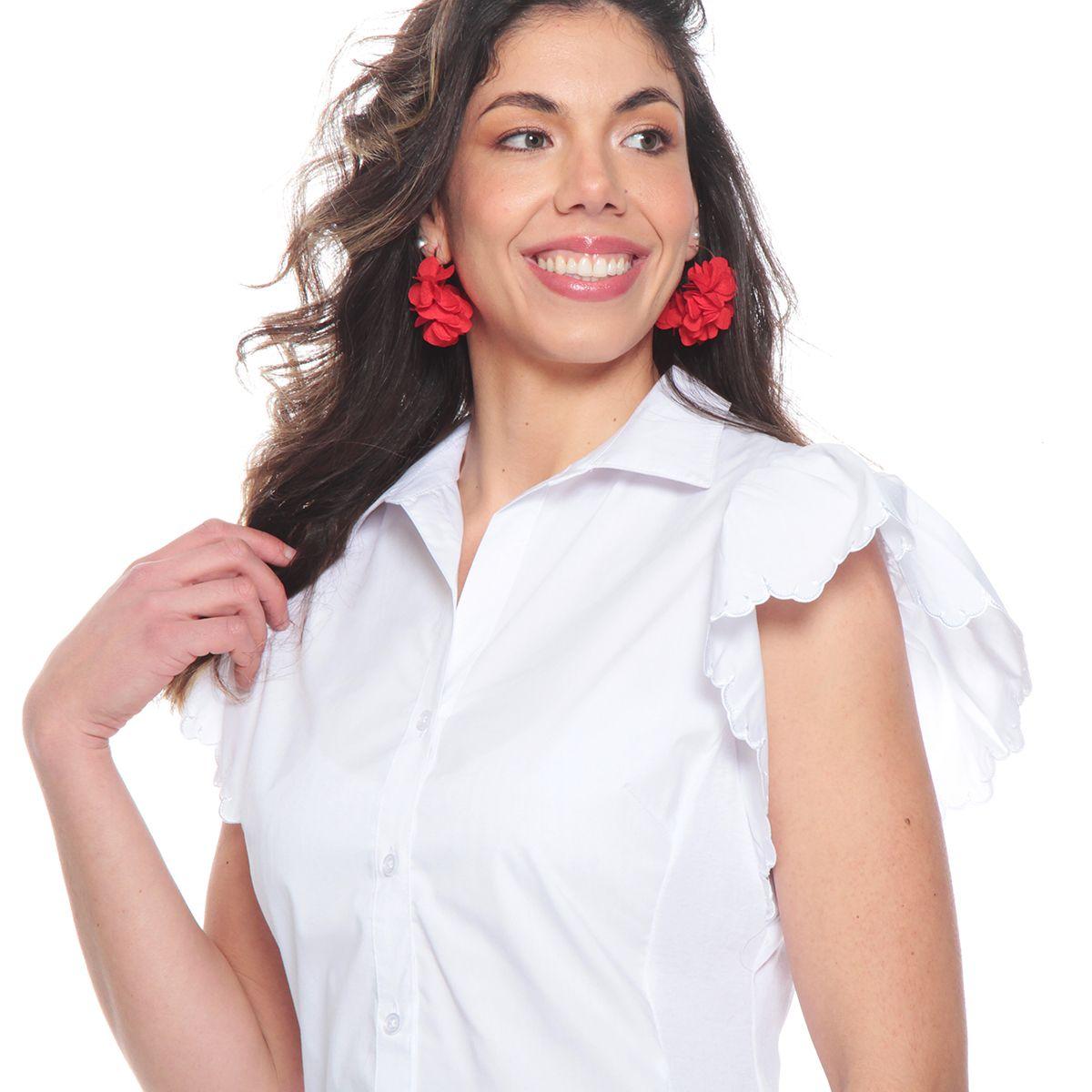 Blusa Manga Corta Abotonada Con Bordado En Manga-5