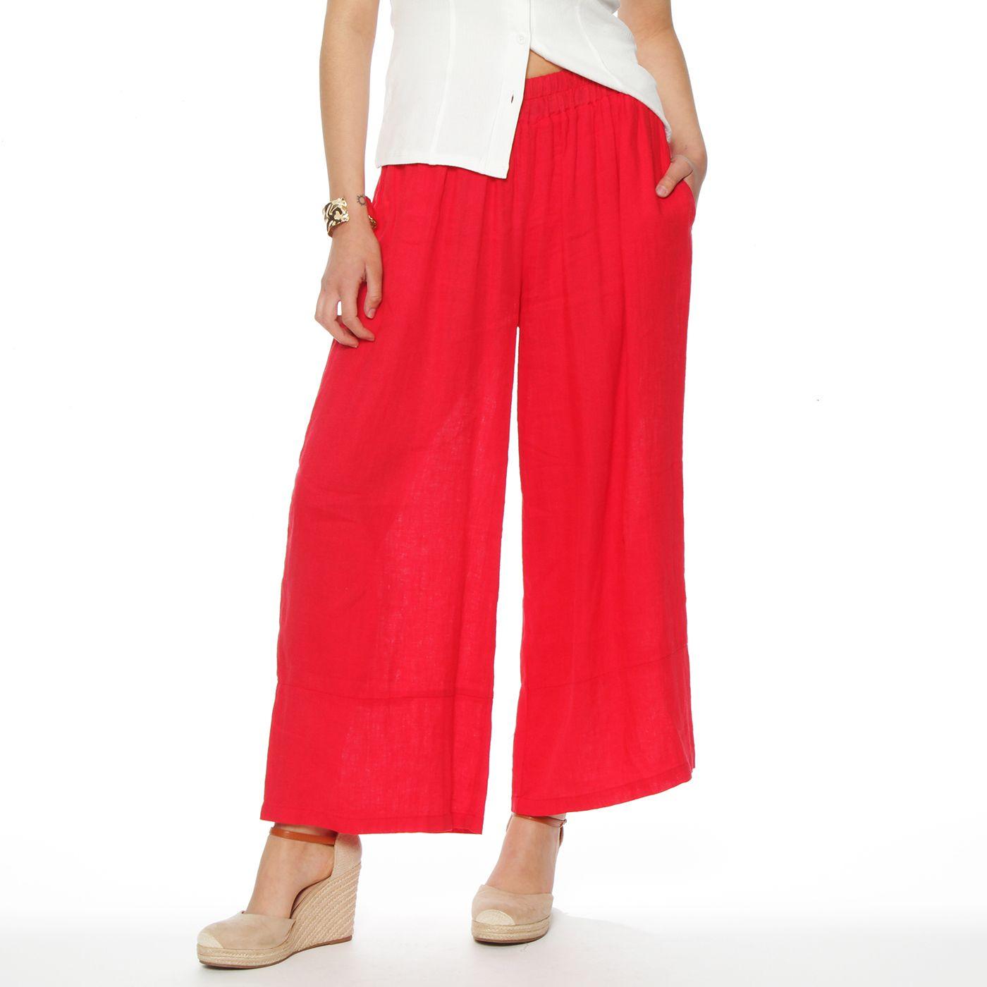 Pantalon Lino  Wide Leg Tiro Alto Pretina Elasticada-0