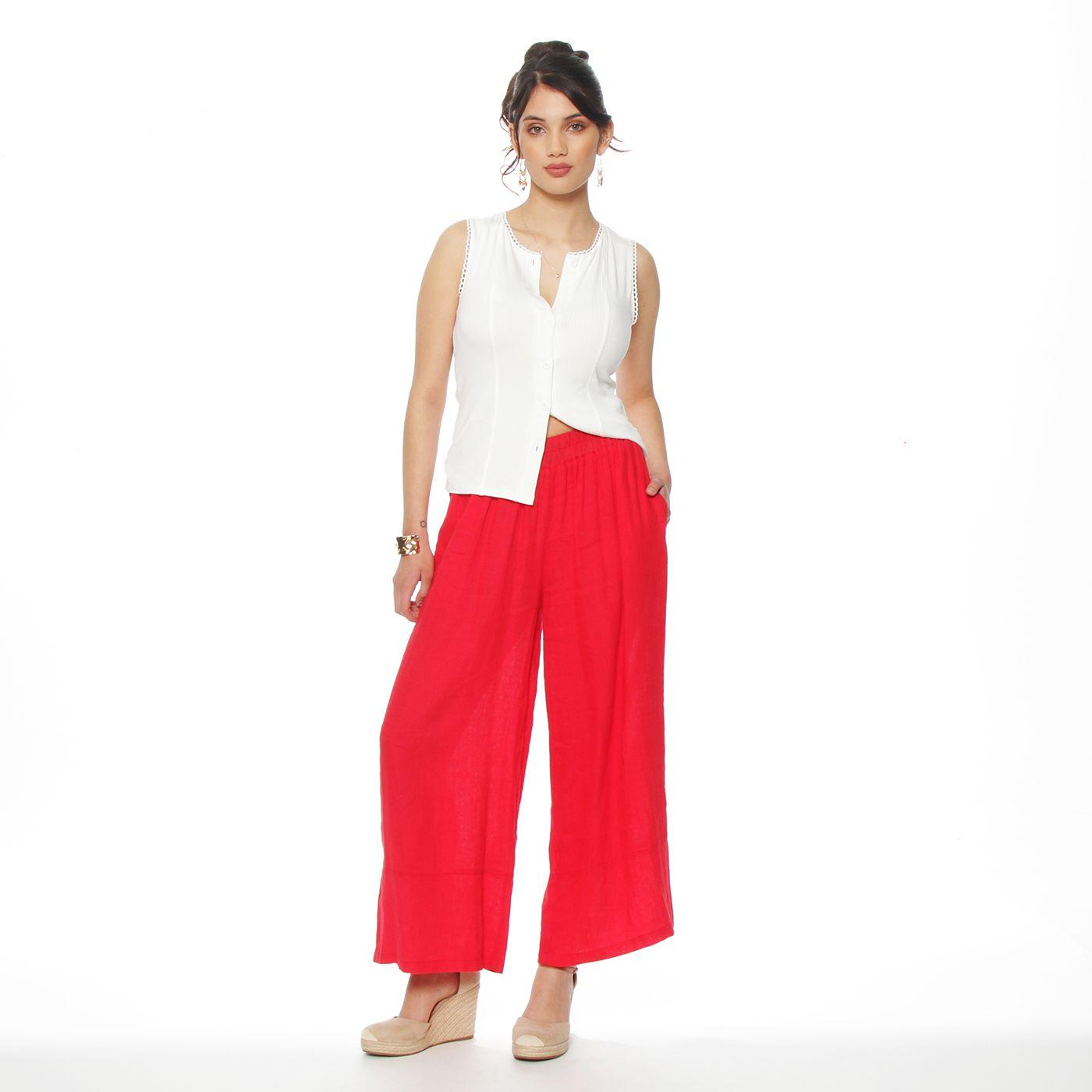 Pantalon Lino  Wide Leg Tiro Alto Pretina Elasticada-2