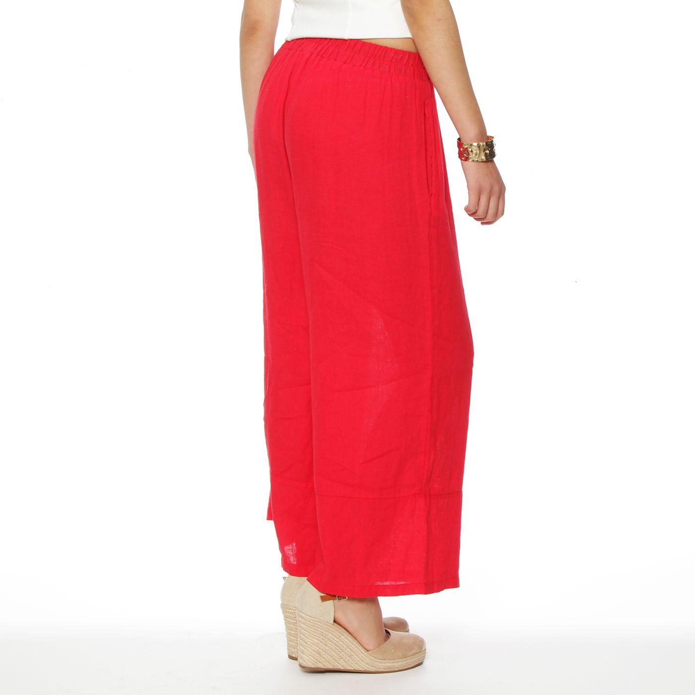 Pantalon Lino  Wide Leg Tiro Alto Pretina Elasticada-3