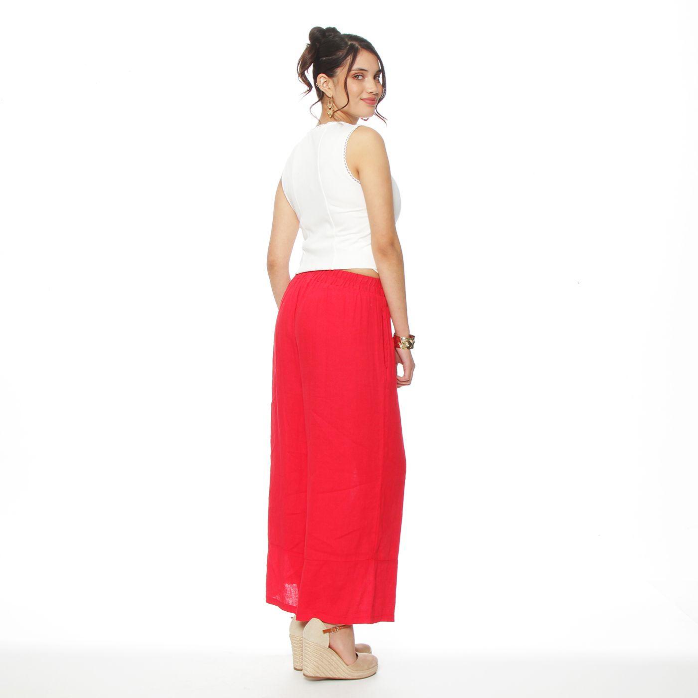 Pantalon Lino  Wide Leg Tiro Alto Pretina Elasticada-4