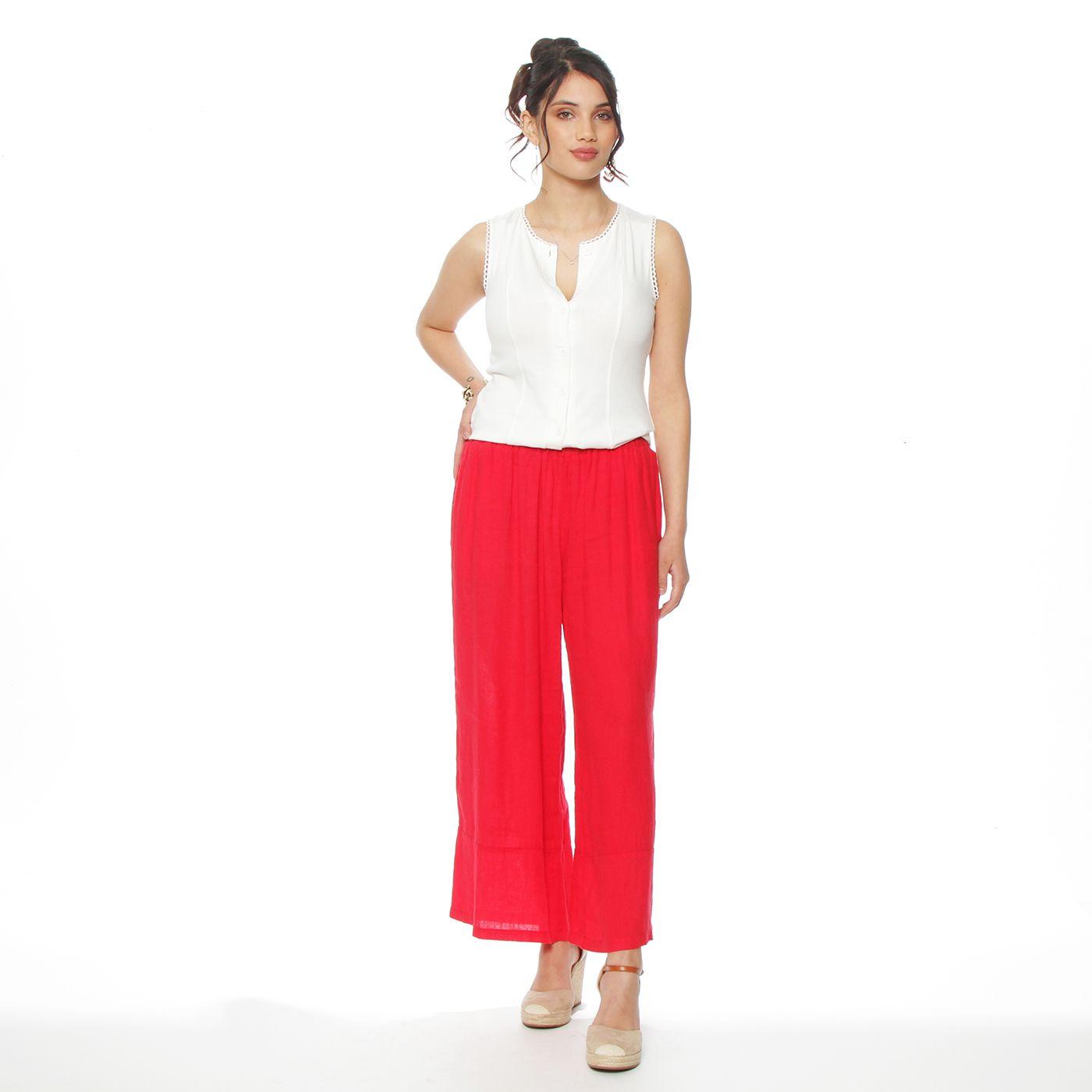 Pantalon Lino  Wide Leg Tiro Alto Pretina Elasticada-5