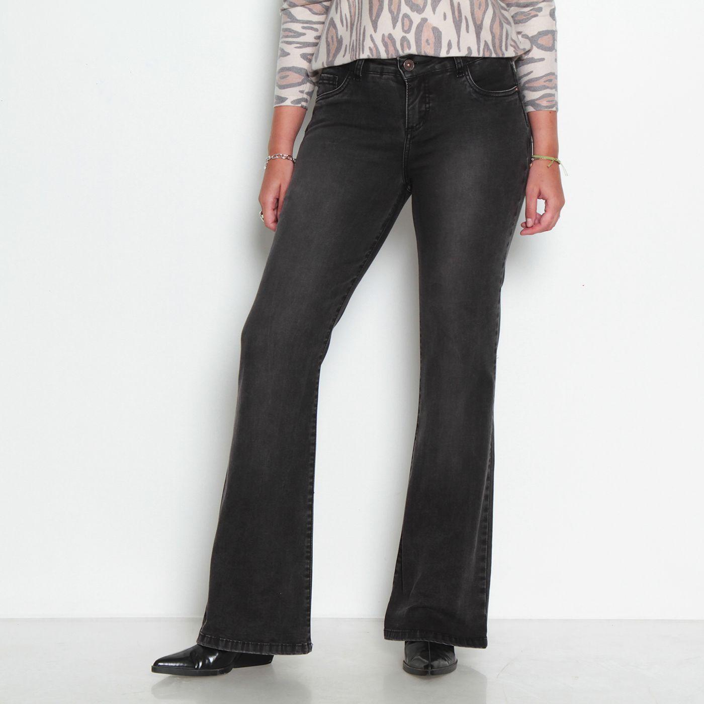 Jeans Tiro Bajo Flare Pretina Un Boton-0