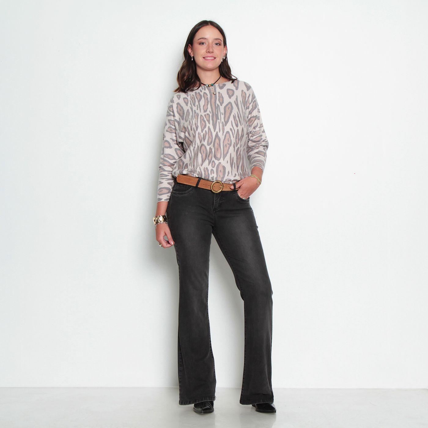 Jeans Tiro Bajo Flare Pretina Un Boton-5