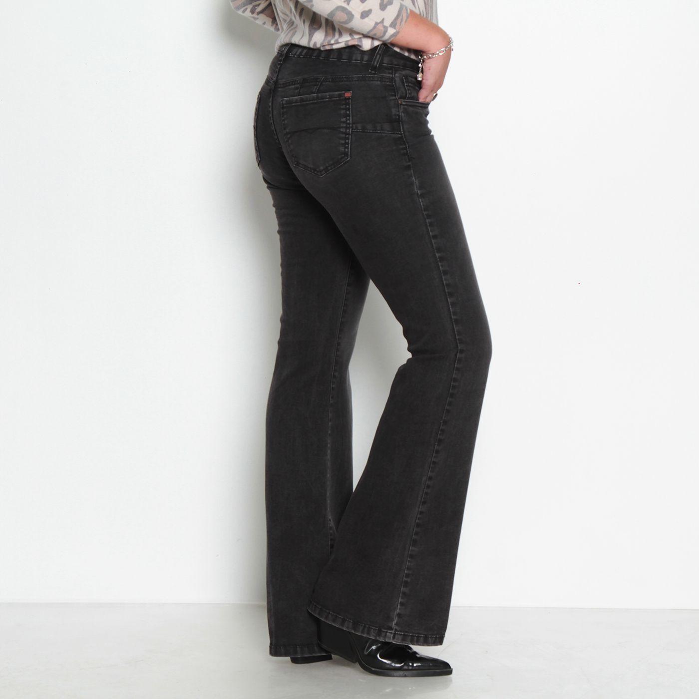 Jeans Tiro Bajo Flare Pretina Un Boton-7