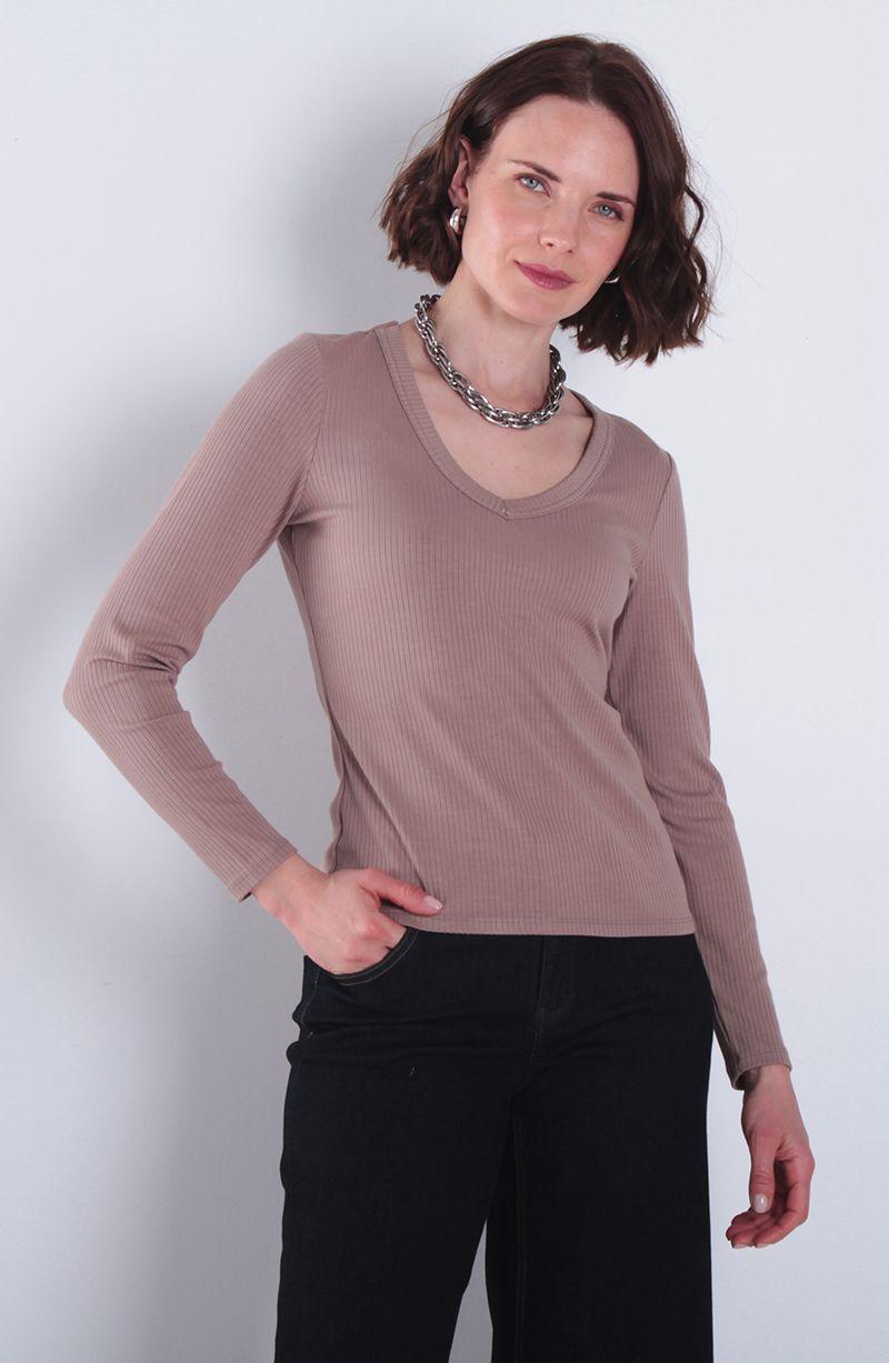 Polera Manga Larga Escote V Rib-0