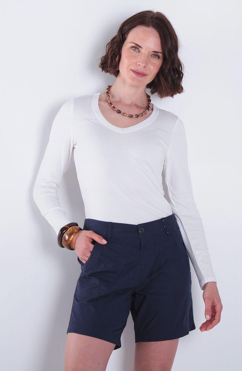 Polera Manga Larga Escote V Rib-0