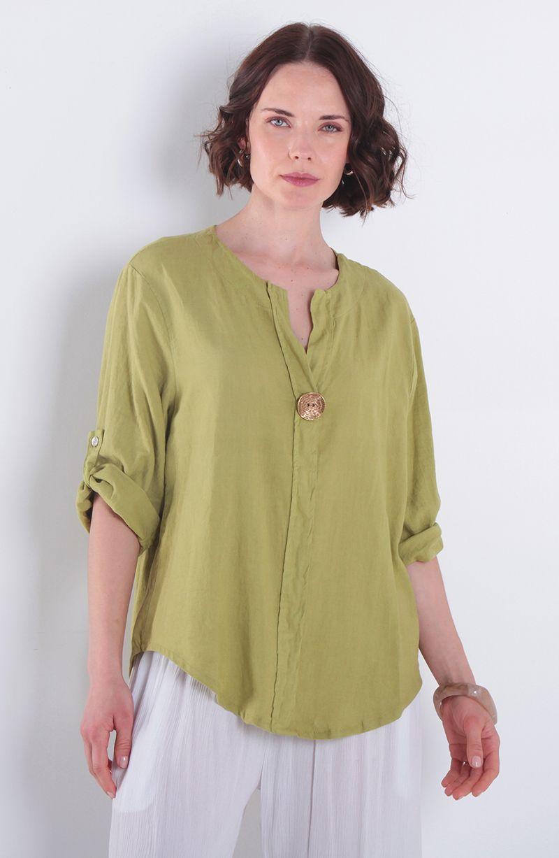 Blusa Lino Manga 3/4 Escote V Con 1 Boton-0