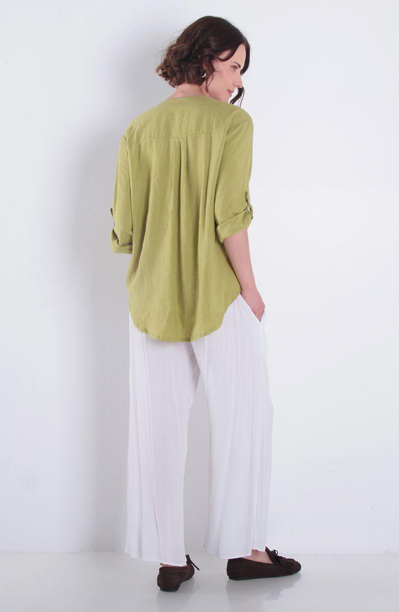 Blusa Lino Manga 3/4 Escote V Con 1 Boton-2
