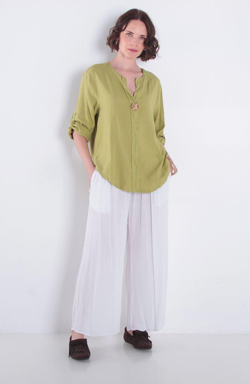 Blusa Lino Manga 3/4 Escote V Con 1 Boton-4