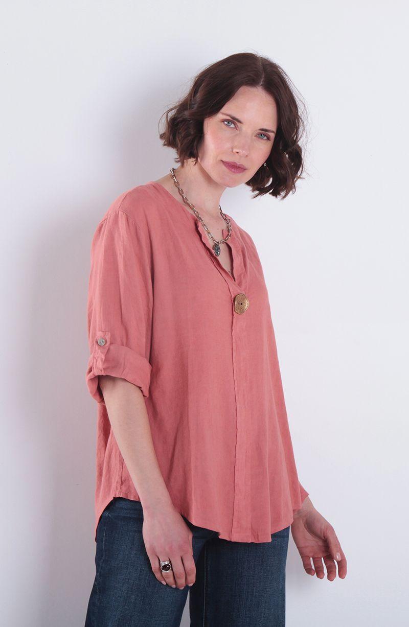 Blusa Lino Manga 3/4 Escote V Con 1 Boton-0