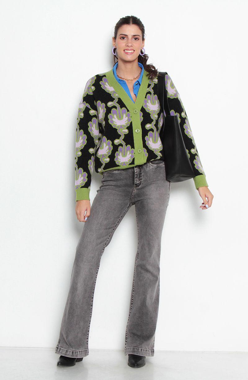 Chaleco Manga Larga Estampado Abotonado   Escote V-2