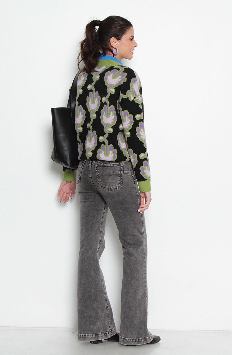 Chaleco Manga Larga Estampado Abotonado   Escote V-5