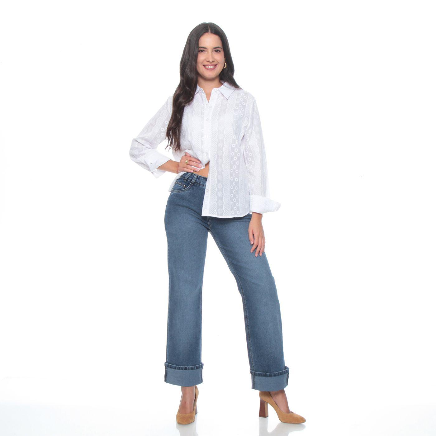 Jeans Recto Tiro Alto Pretina Basica 1 Boton Basta Roll Up-0